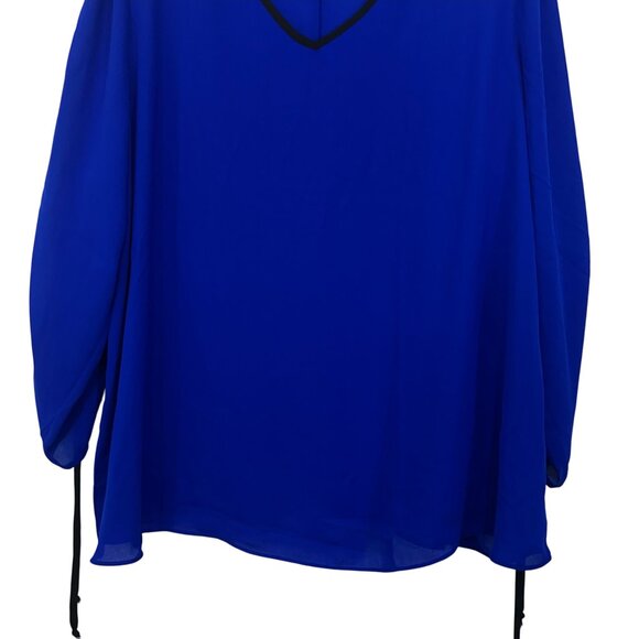 Est 1946 Womens Royal Blue Top Blouse XL V-Neck Ruched 3/4 Sleeve W/ Black Trim - Picture 9 of 10